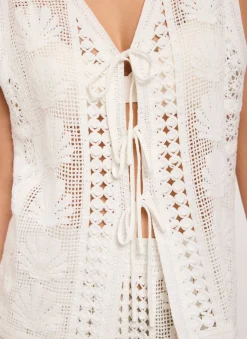 Cream Crochet Shell Top