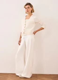 Cream Crochet Side Stripe Trousers