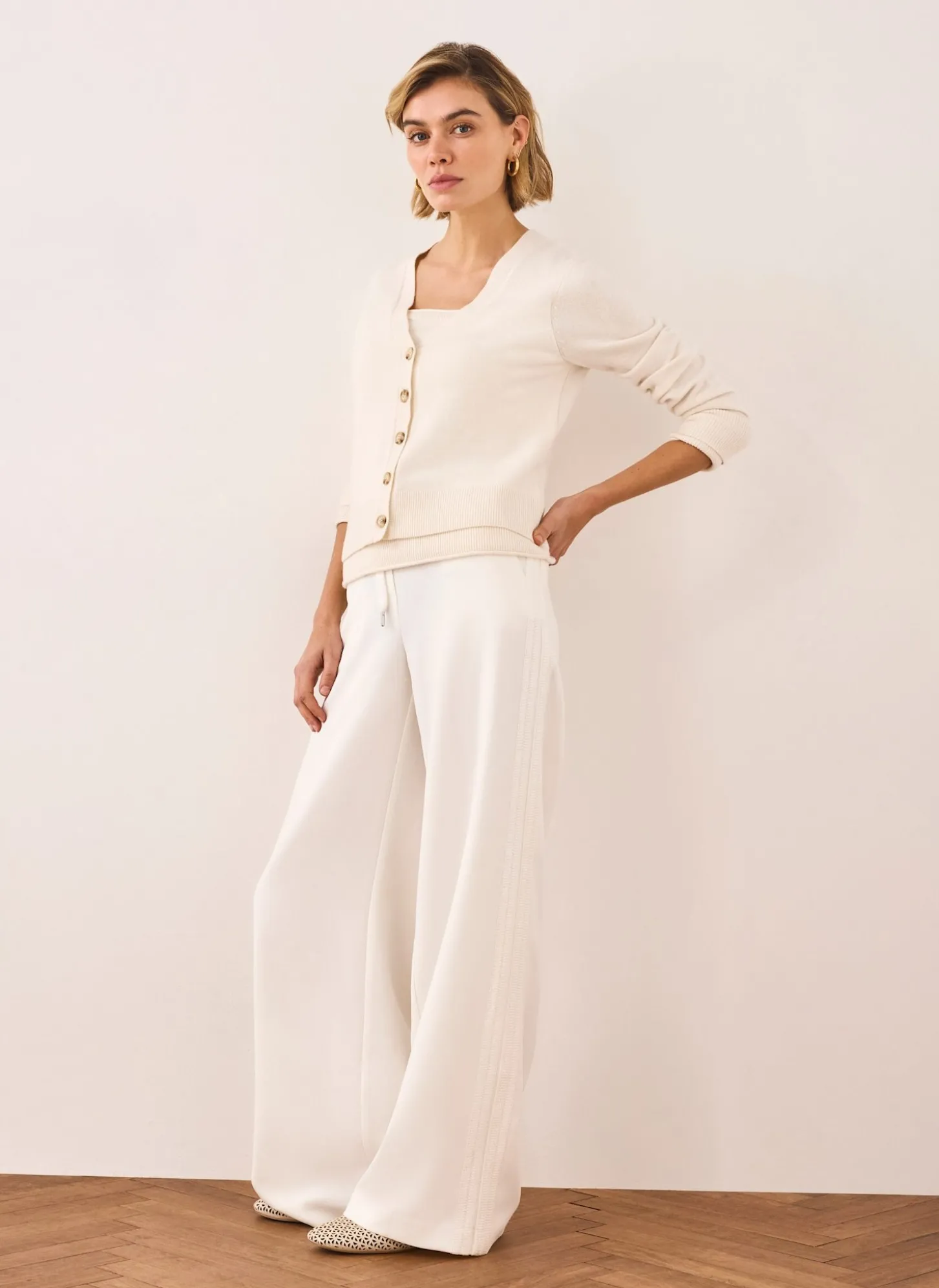 Cream Crochet Side Stripe Trousers