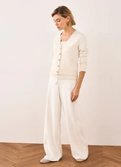 Cream Crochet Side Stripe Trousers