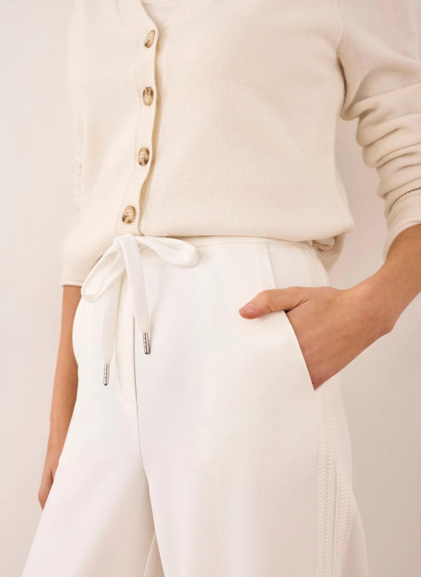 Cream Crochet Side Stripe Trousers