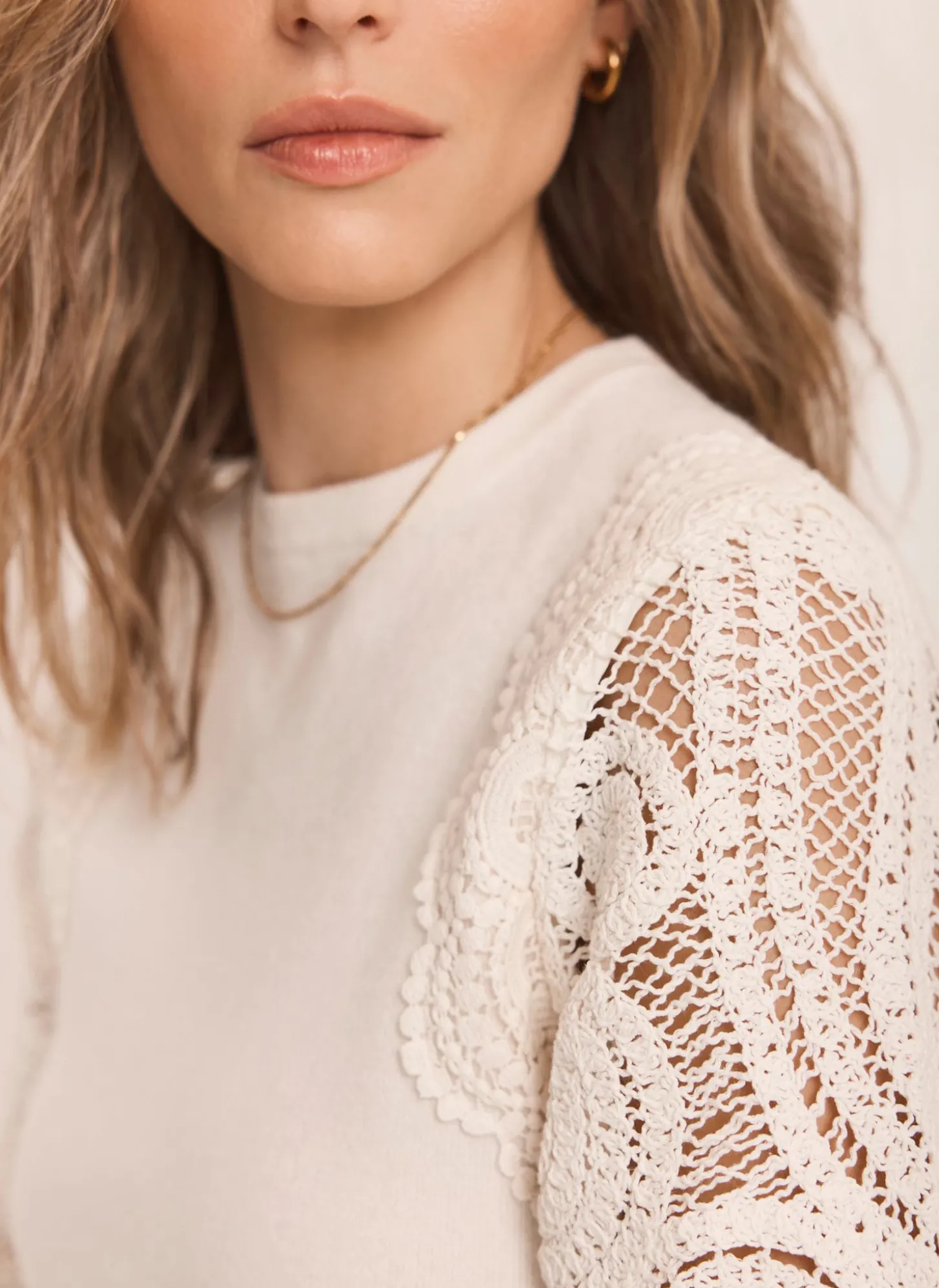 Cream Crochet Sleeve Jumper