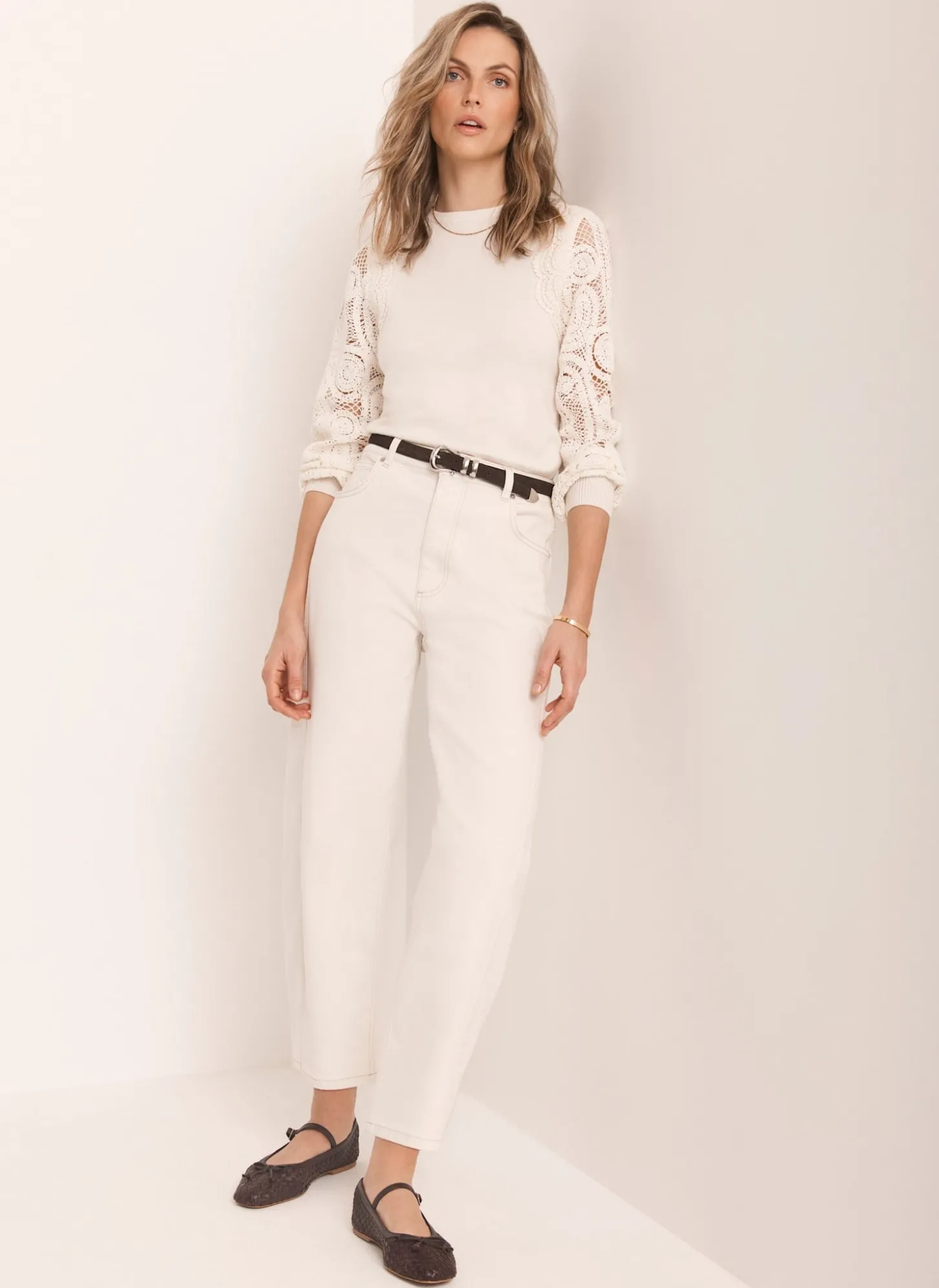 Cream Crochet Sleeve Jumper