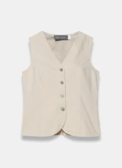 Cream Denim Diamond Textured Waistcoat
