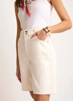 Cream Denim Mid Length Shorts
