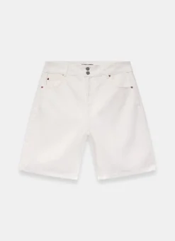 Cream Denim Mid Length Shorts