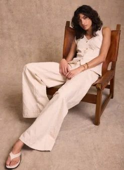 Cream Diamond Textured Wide Jeans