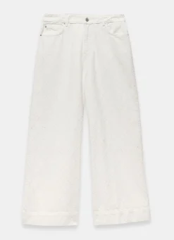 Cream Diamond Textured Wide Jeans