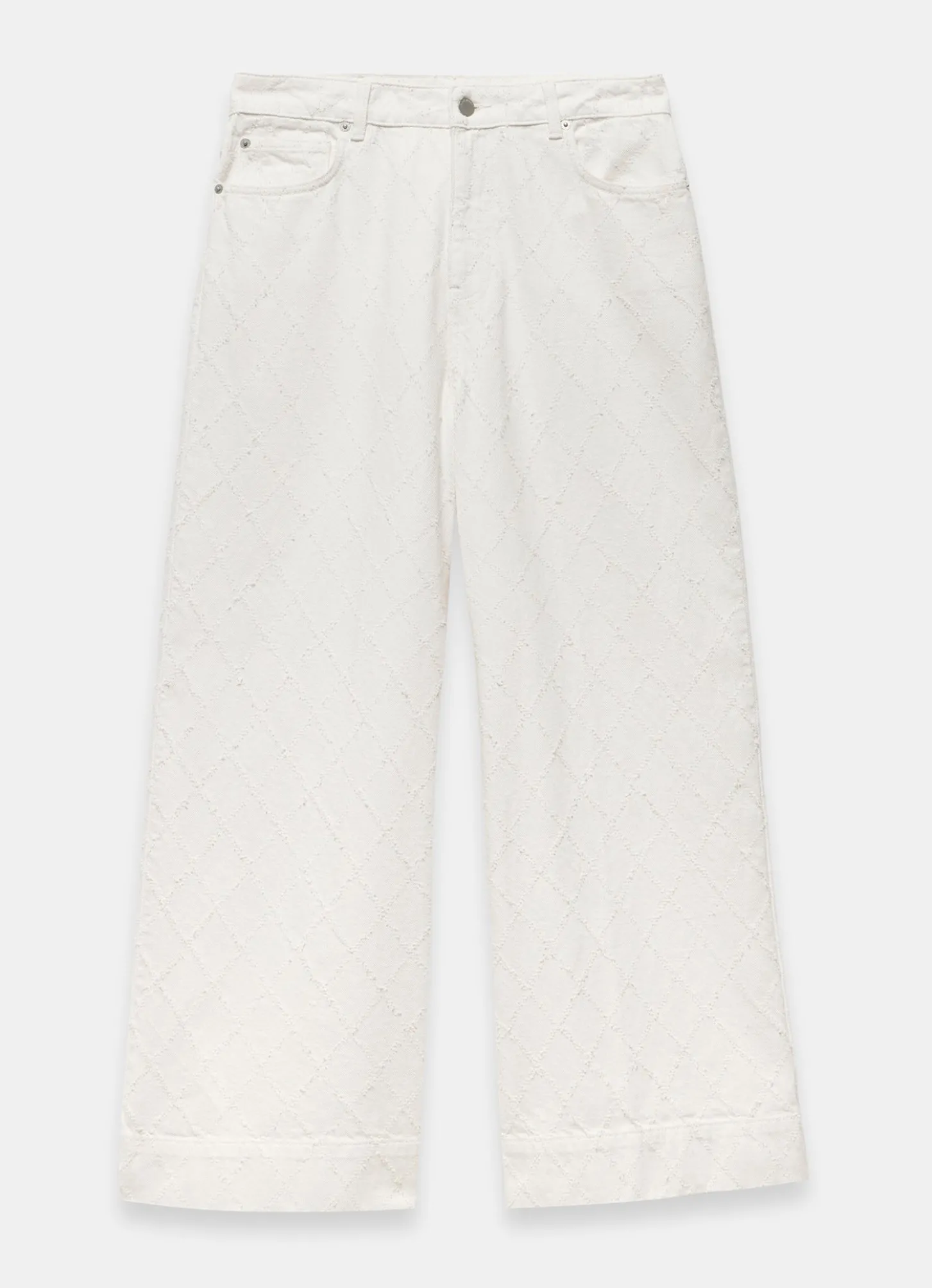 Cream Diamond Textured Wide Jeans