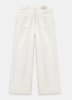 Cream Diamond Textured Wide Jeans