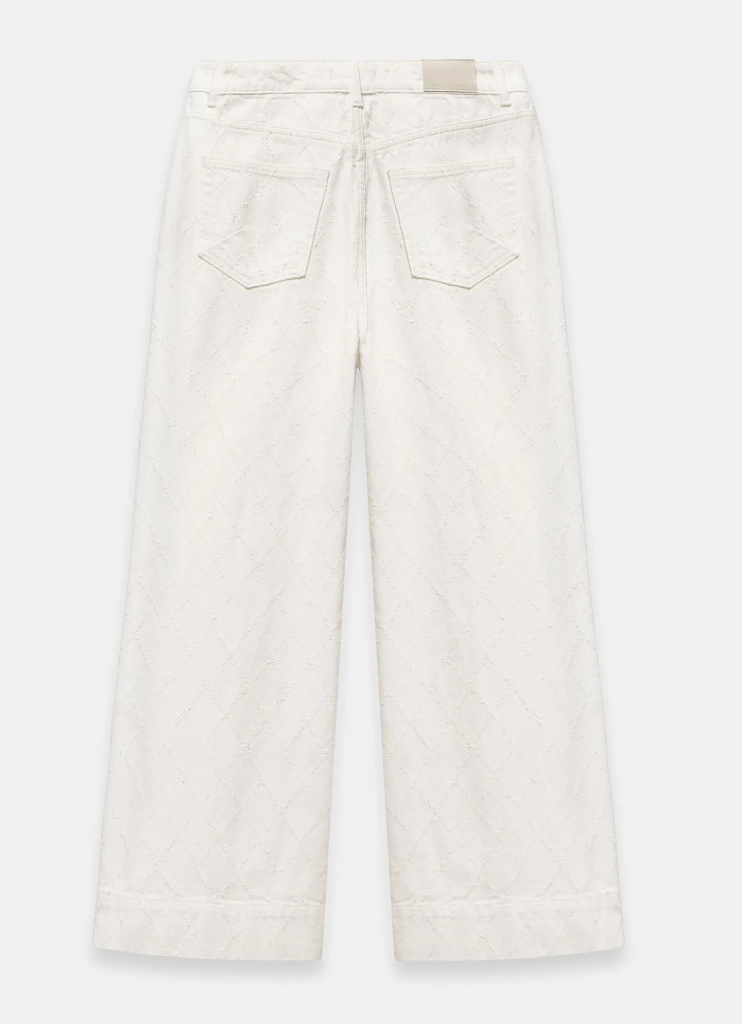Cream Diamond Textured Wide Jeans