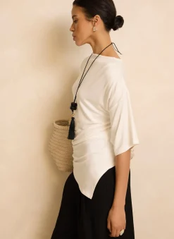 Cream Draped Asymmetric Top