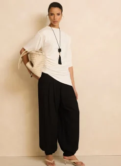 Cream Draped Asymmetric Top