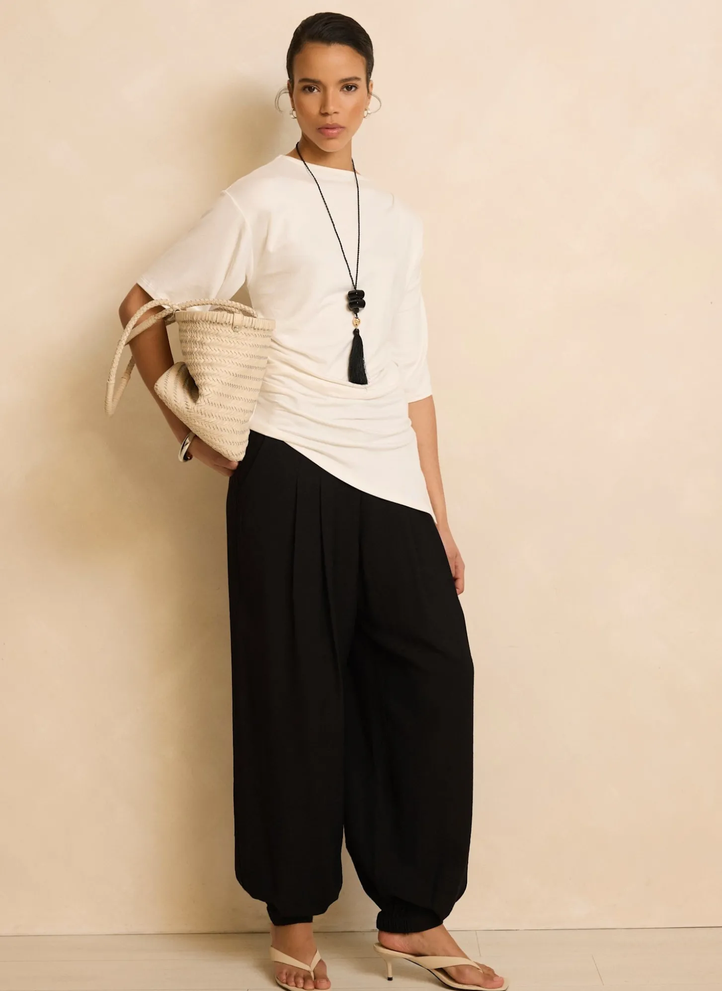 Cream Draped Asymmetric Top