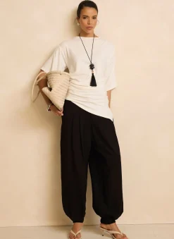 Cream Draped Asymmetric Top