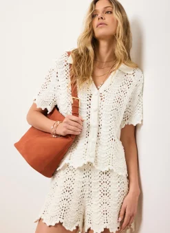 Cream Embellished Crochet Top