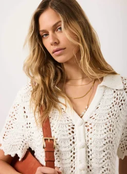 Cream Embellished Crochet Top