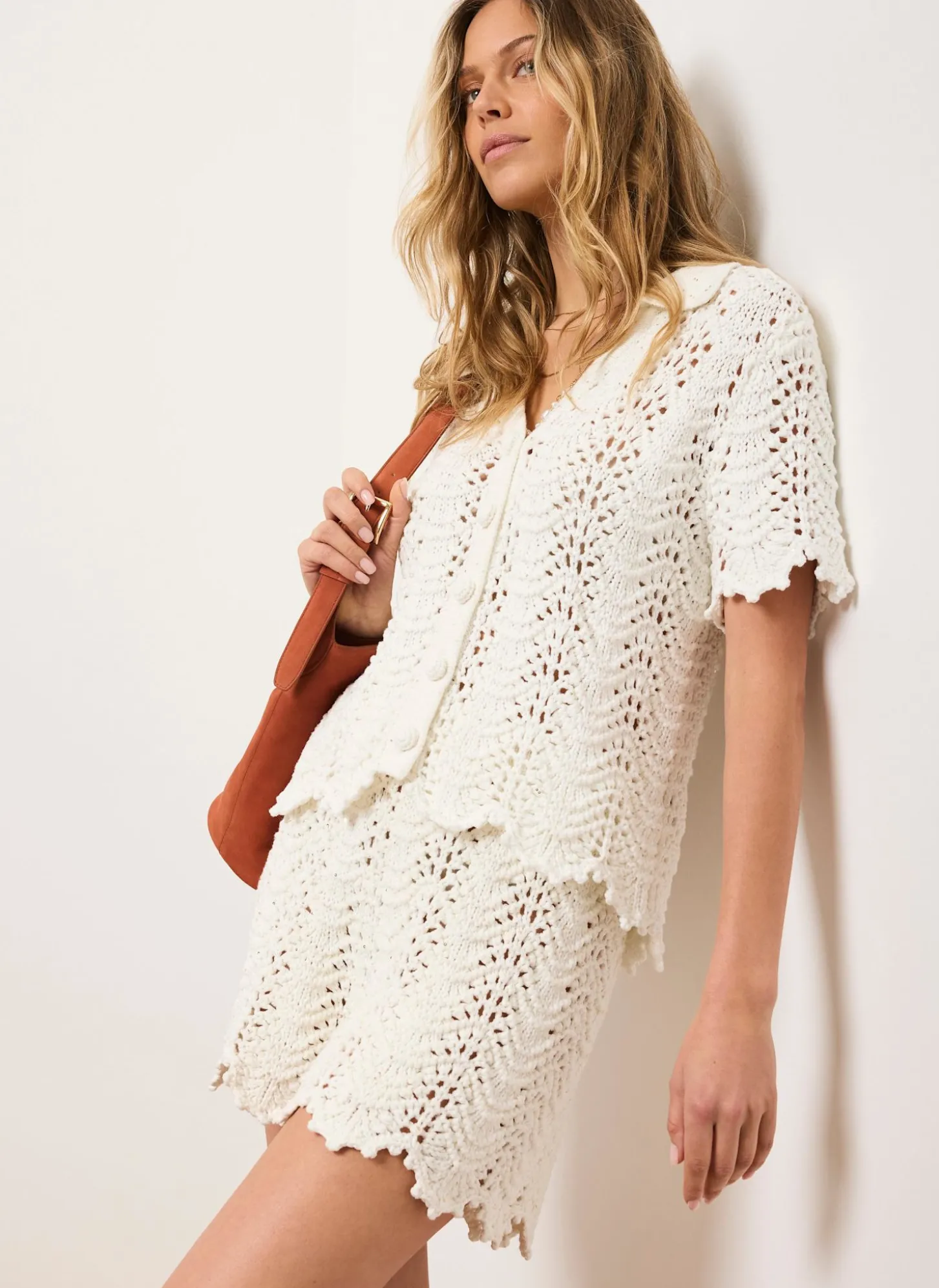 Cream Embellished Crochet Top