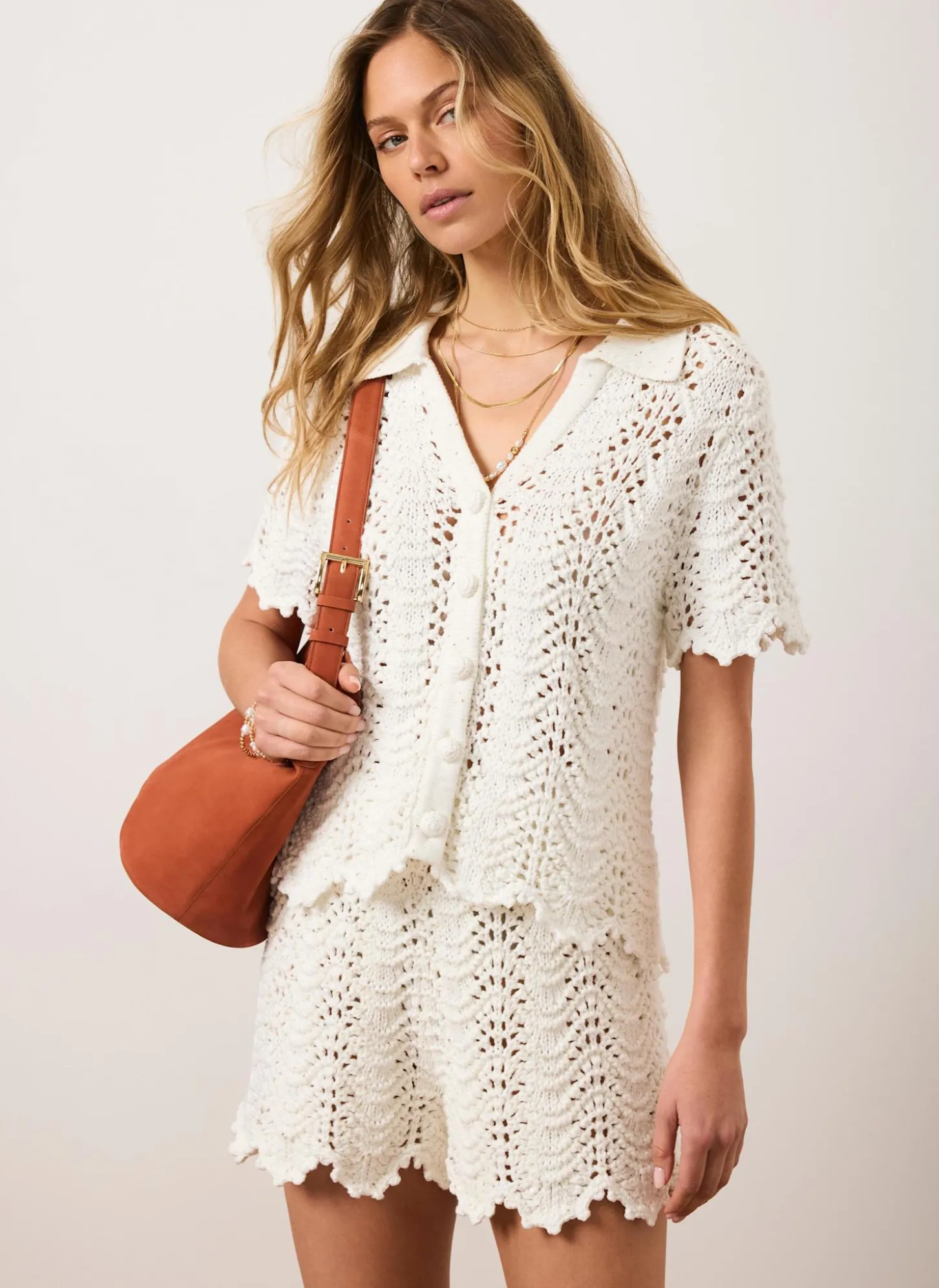 Cream Embellished Crochet Top