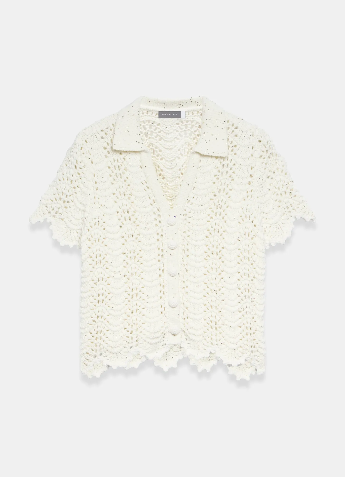 Cream Embellished Crochet Top