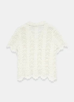 Cream Embellished Crochet Top