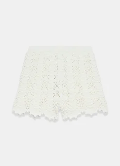 Cream Embellished Crochet Shorts