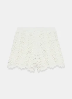 Cream Embellished Crochet Shorts