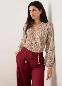 Cream Feather Print Blouse