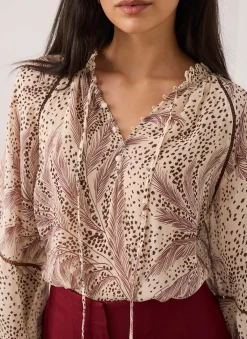 Cream Feather Print Blouse