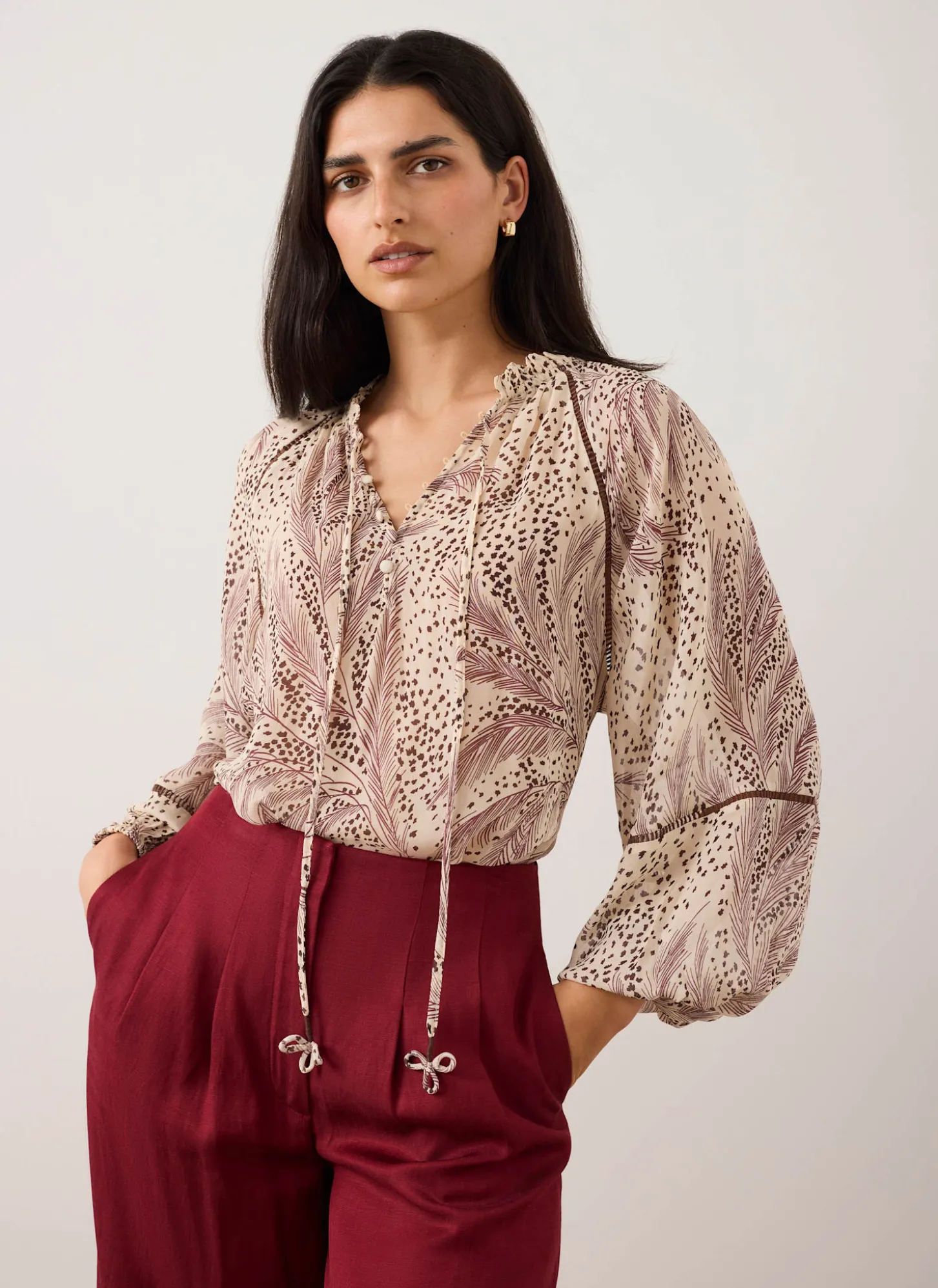 Cream Feather Print Blouse