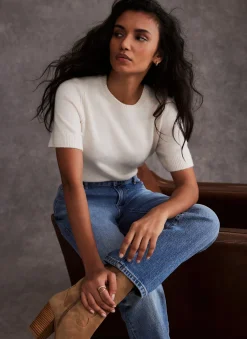 Cream Fitted Knit Tee