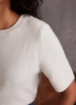 Cream Fitted Knit Tee