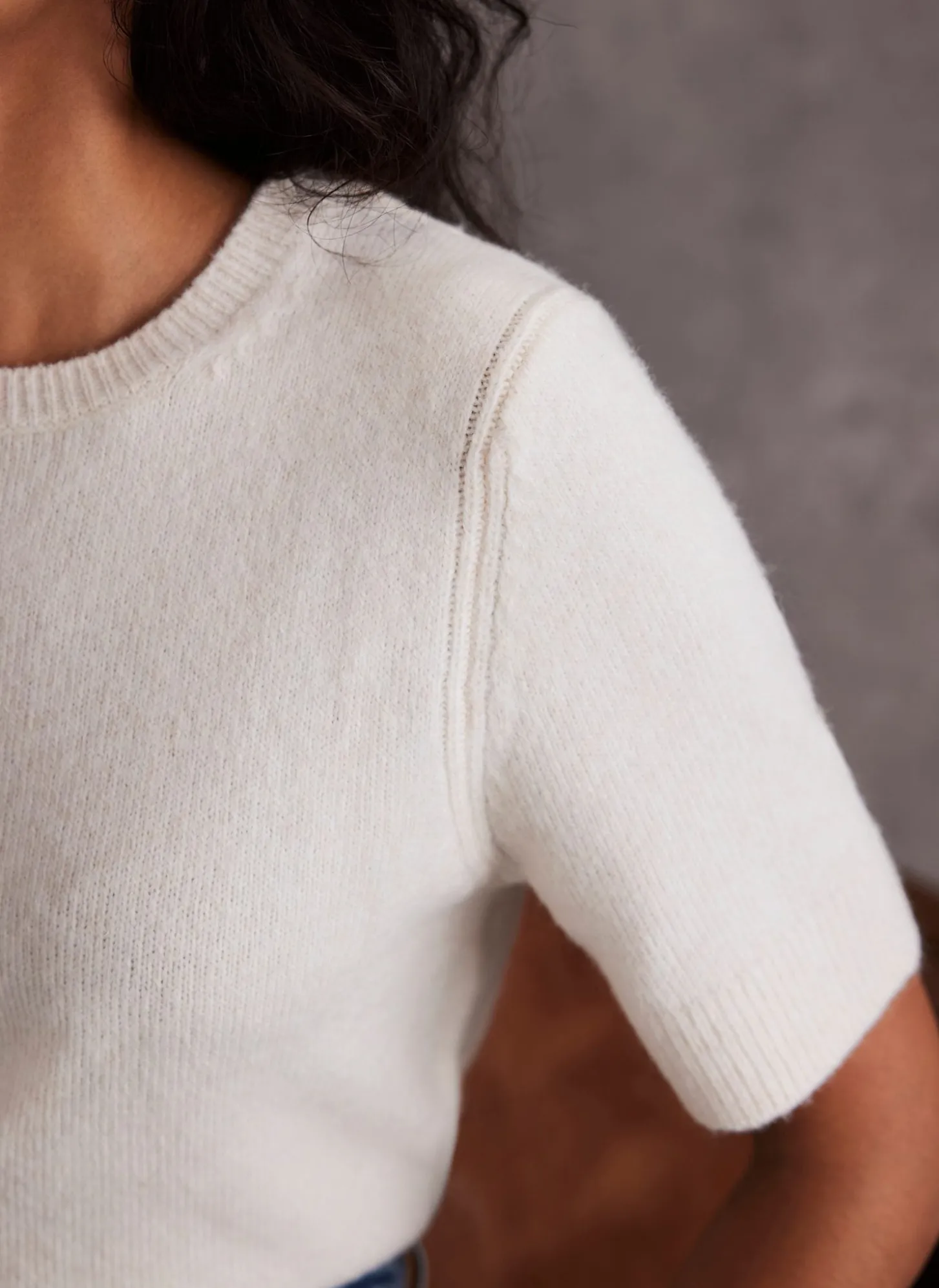 Cream Fitted Knit Tee