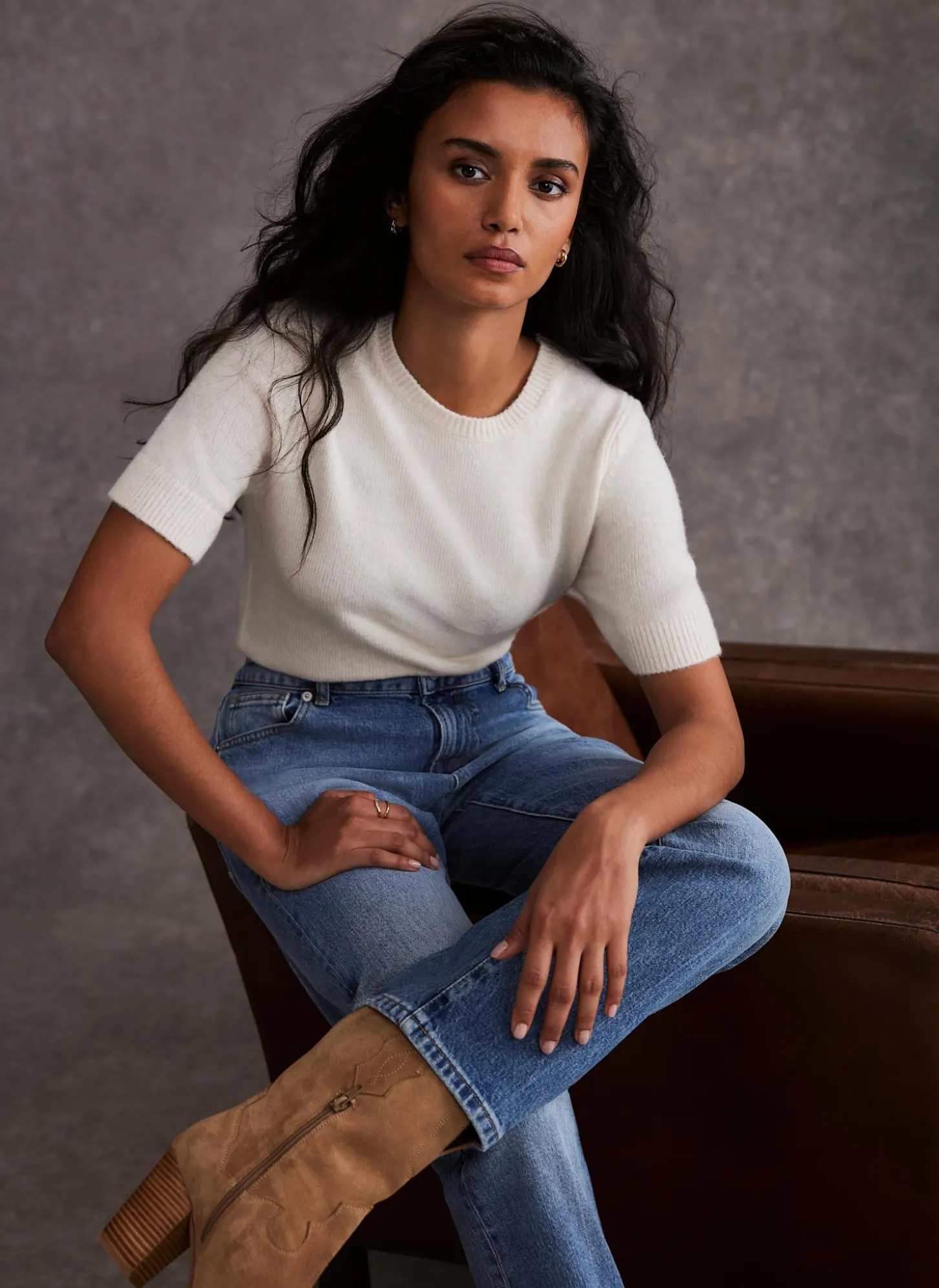 Cream Fitted Knit Tee