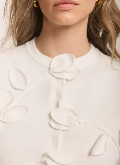 Cream Floral Applique Popper Detail Cardigan