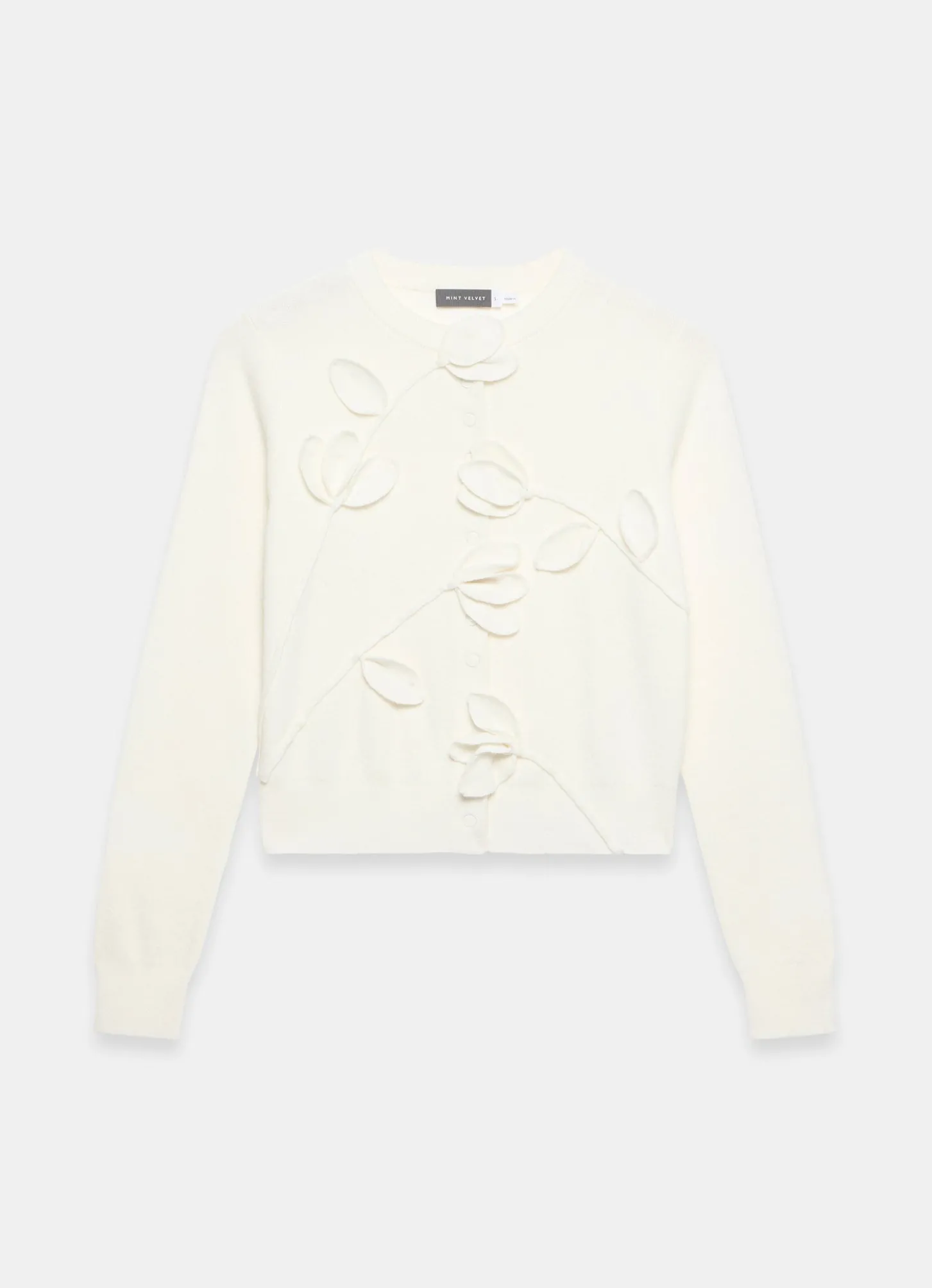 Cream Floral Applique Popper Detail Cardigan