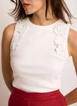 Cream Floral Applique Vest Top