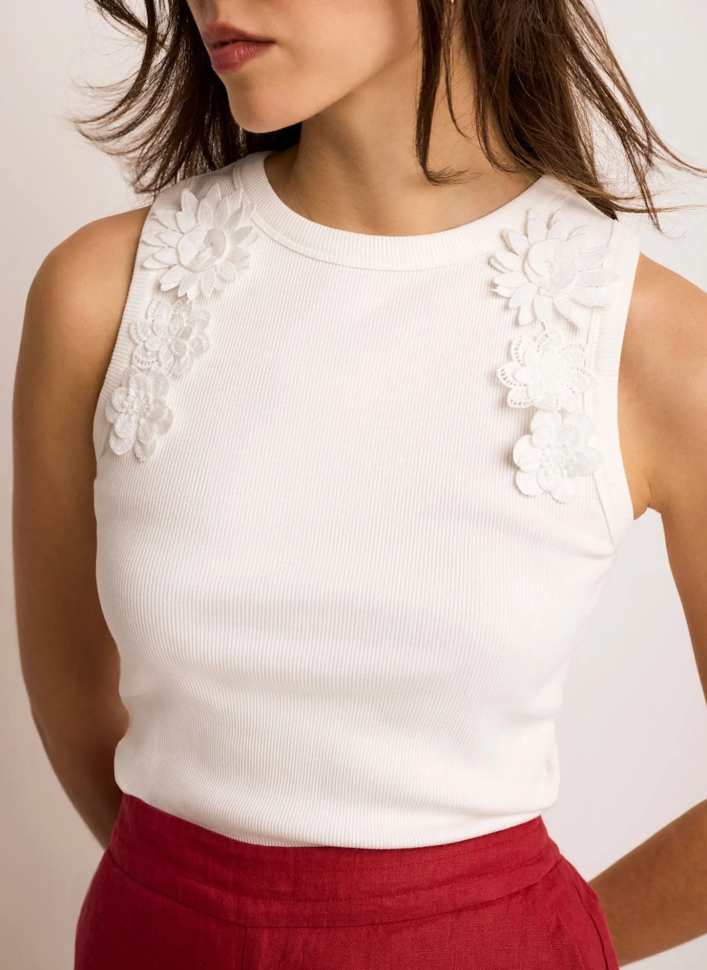 Cream Floral Applique Vest Top