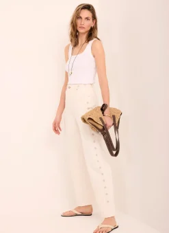 Cream Floral Embroidered Tapered Jeans