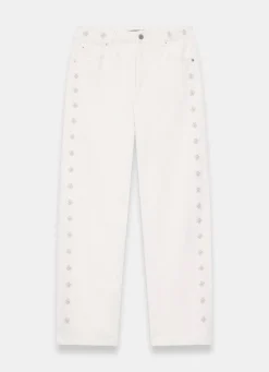 Cream Floral Embroidered Tapered Jeans