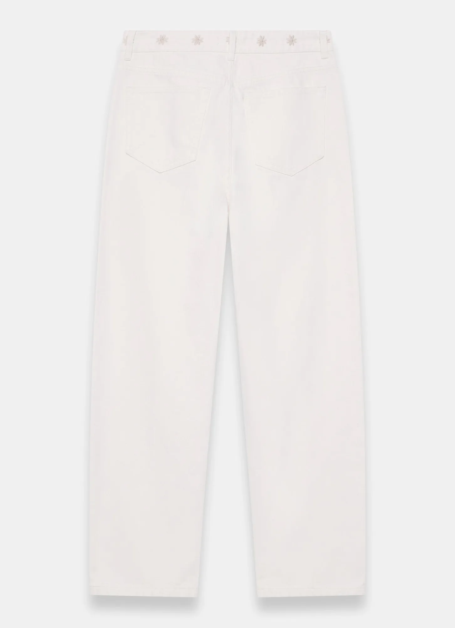 Cream Floral Embroidered Tapered Jeans
