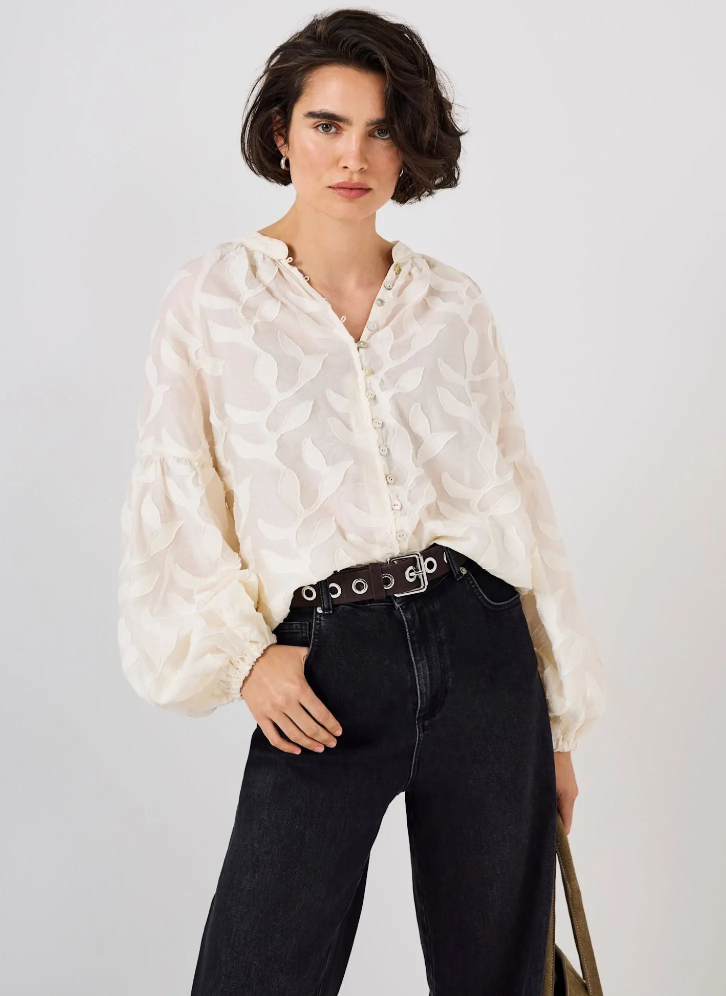 Cream Floral Jacquard Blouse