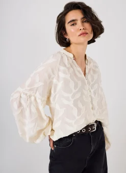 Cream Floral Jacquard Blouse