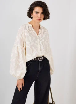 Cream Floral Jacquard Blouse