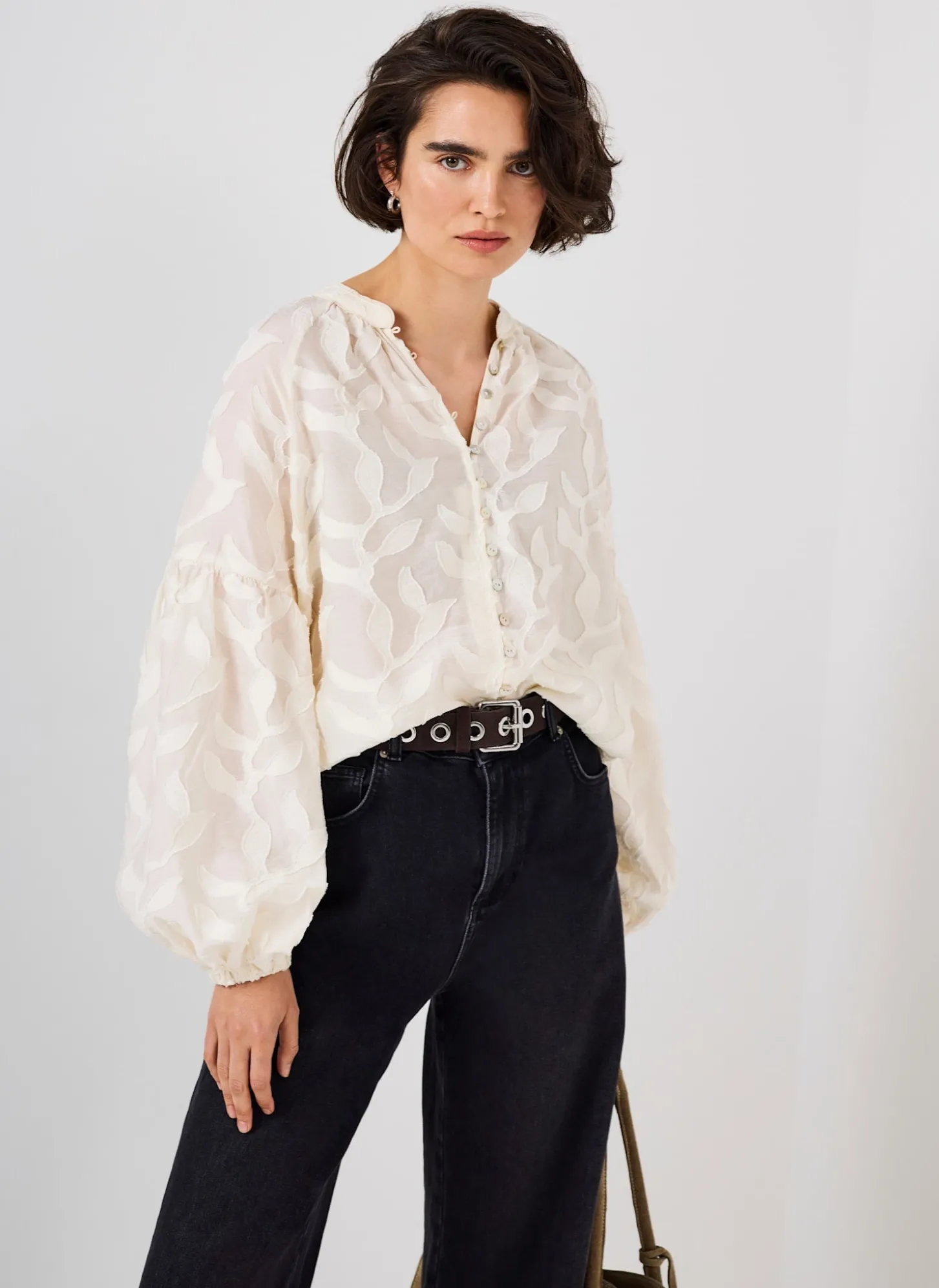 Cream Floral Jacquard Blouse