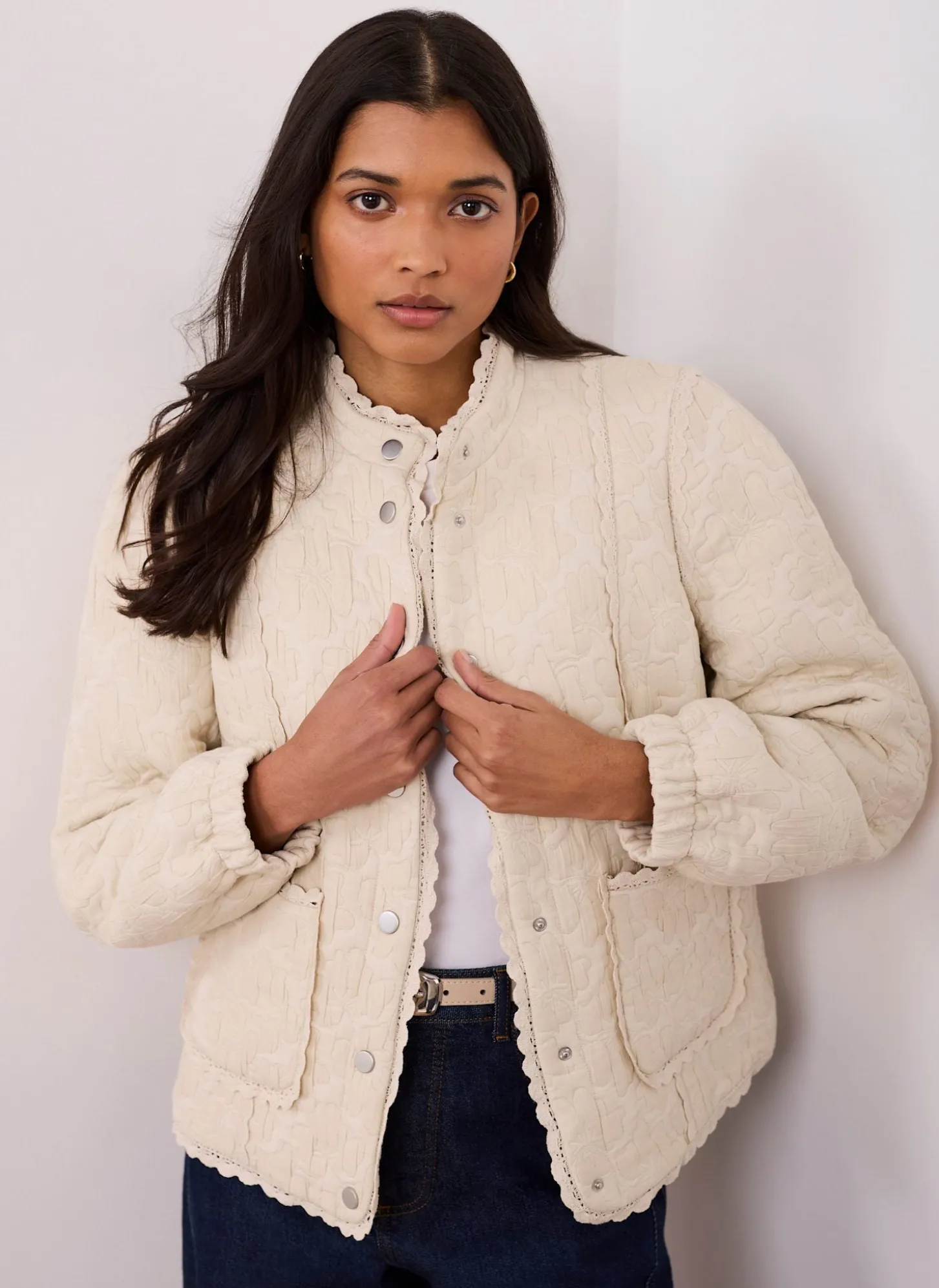 Cream Floral Jacquard Quilted Jacket
