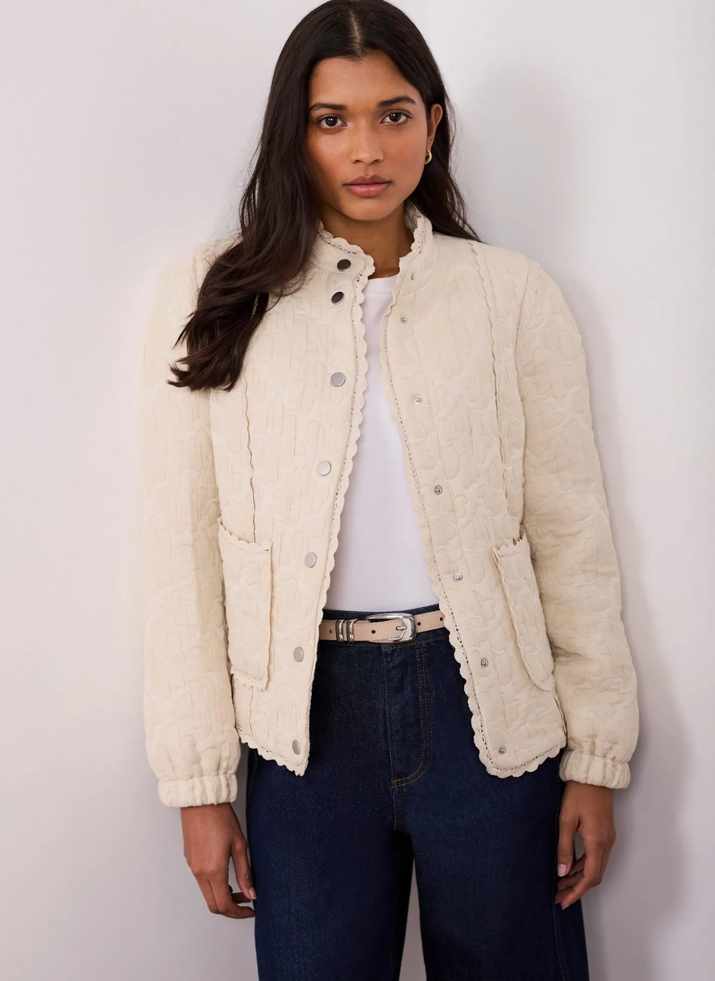 Cream Floral Jacquard Quilted Jacket