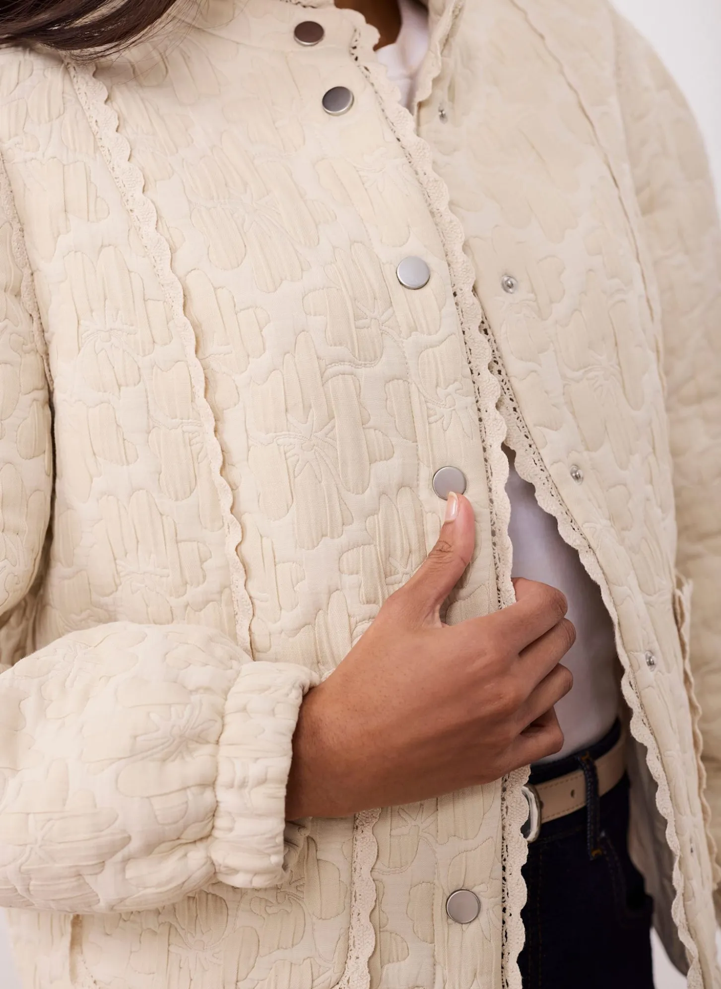 Cream Floral Jacquard Quilted Jacket