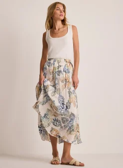 Cream Floral Print Crinkle Maxi Skirt