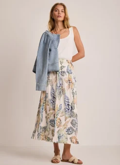 Cream Floral Print Crinkle Maxi Skirt